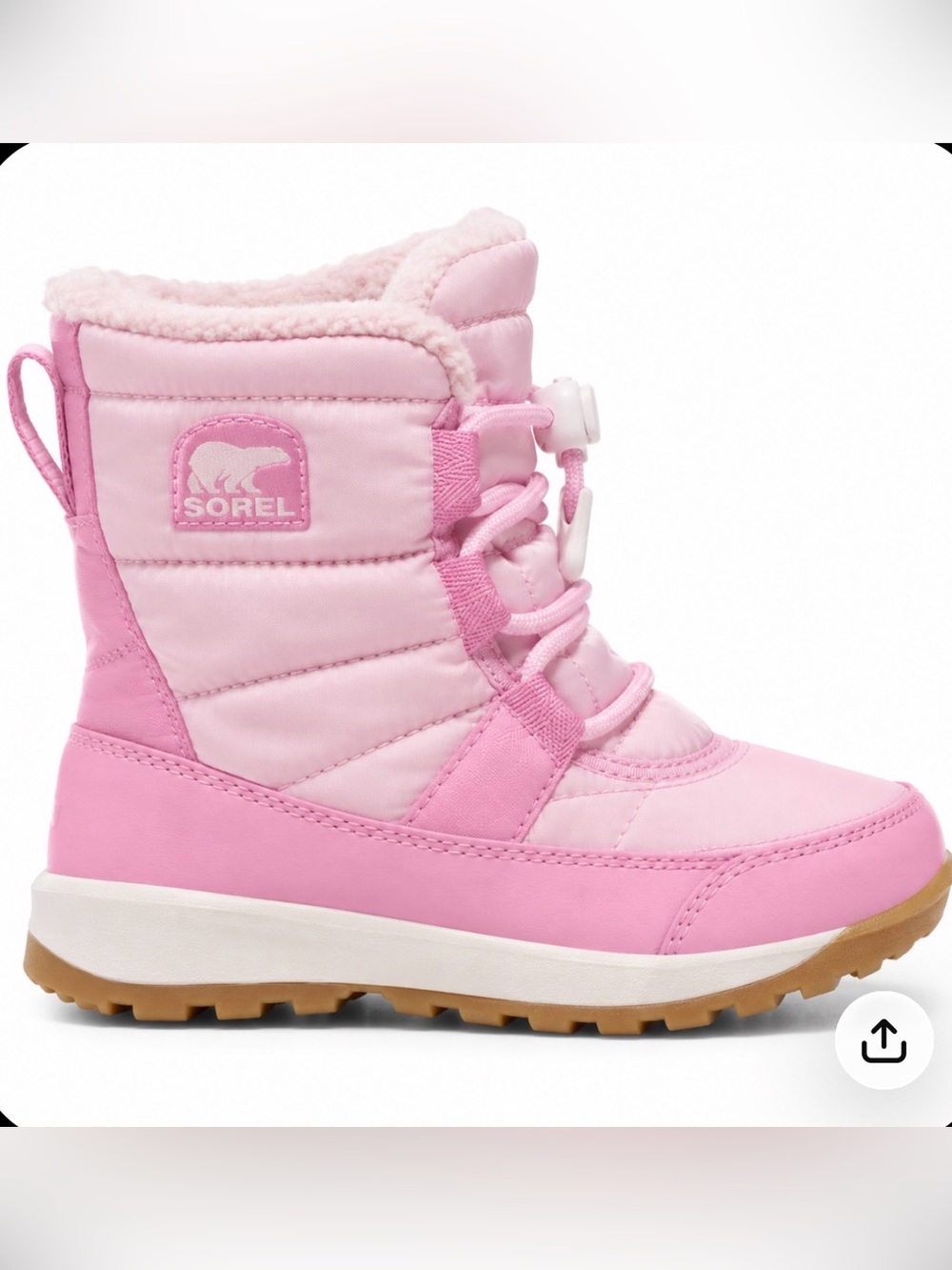Like new Sorel Kids Whitney II Light Pink Snow Boot with toggle tie size 12